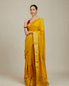 Mustard Yellow Buta Embroidered Saree with Scalloped Borders